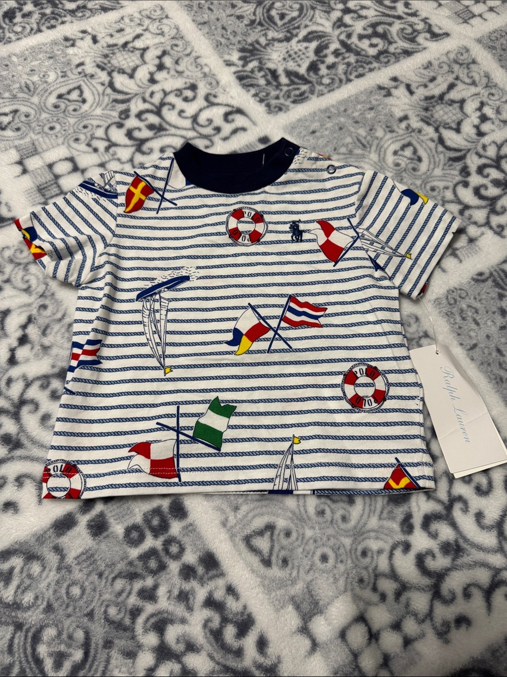 Ralph Lauren Navy & White Striped Nautical Flag Toddler Shirt